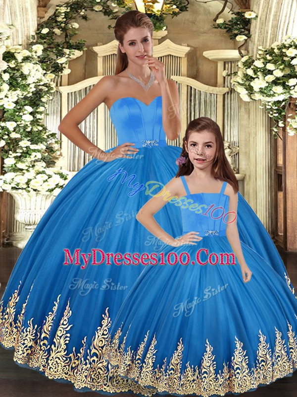 Floor Length Ball Gowns Sleeveless Blue Vestidos de Quinceanera Lace Up