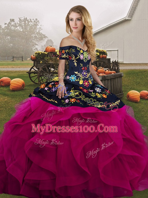 Unique Fuchsia Sleeveless Tulle Lace Up Sweet 16 Quinceanera Dress for Military Ball and Sweet 16 and Quinceanera