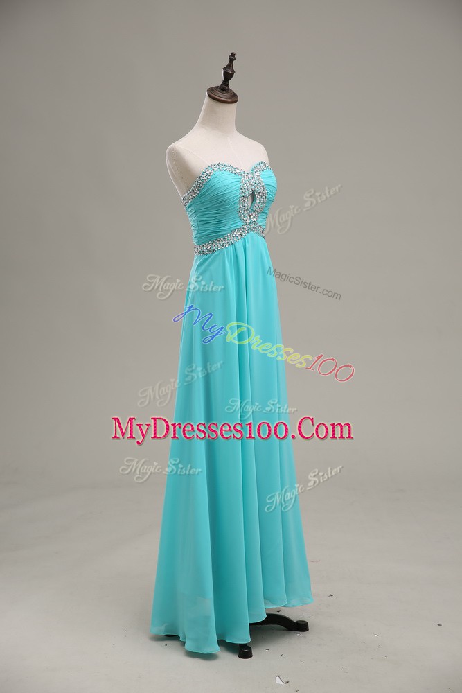 Colorful Sweetheart Sleeveless Lace Up Prom Evening Gown Aqua Blue Chiffon