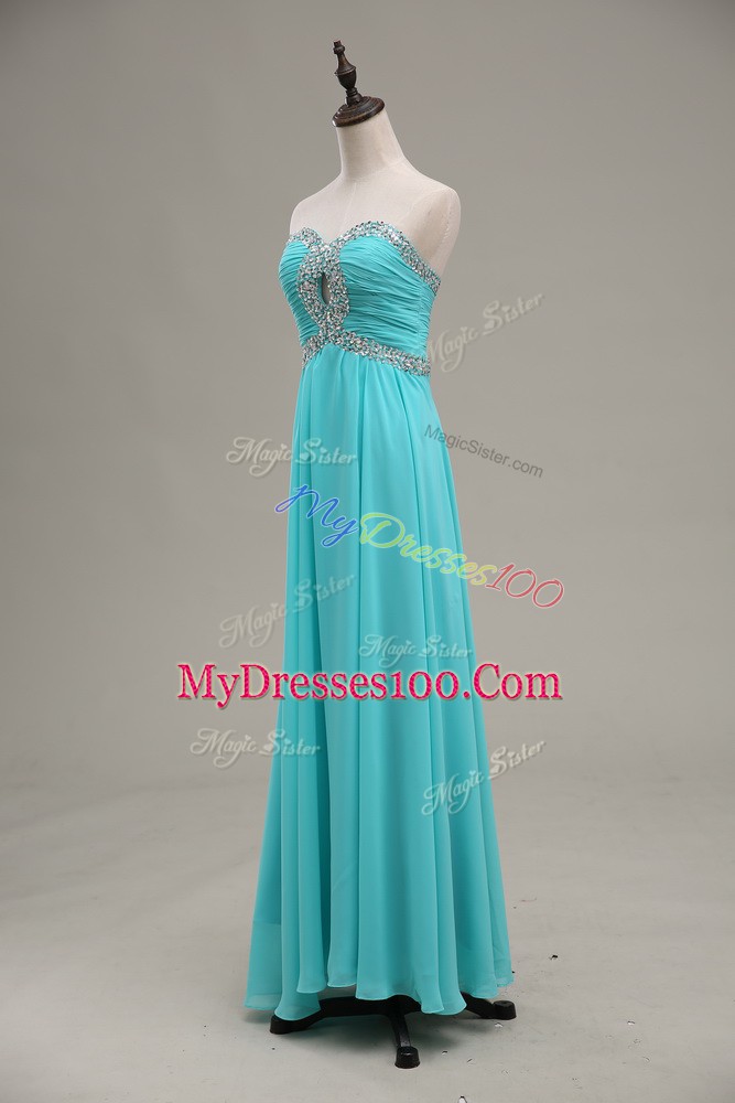 Colorful Sweetheart Sleeveless Lace Up Prom Evening Gown Aqua Blue Chiffon