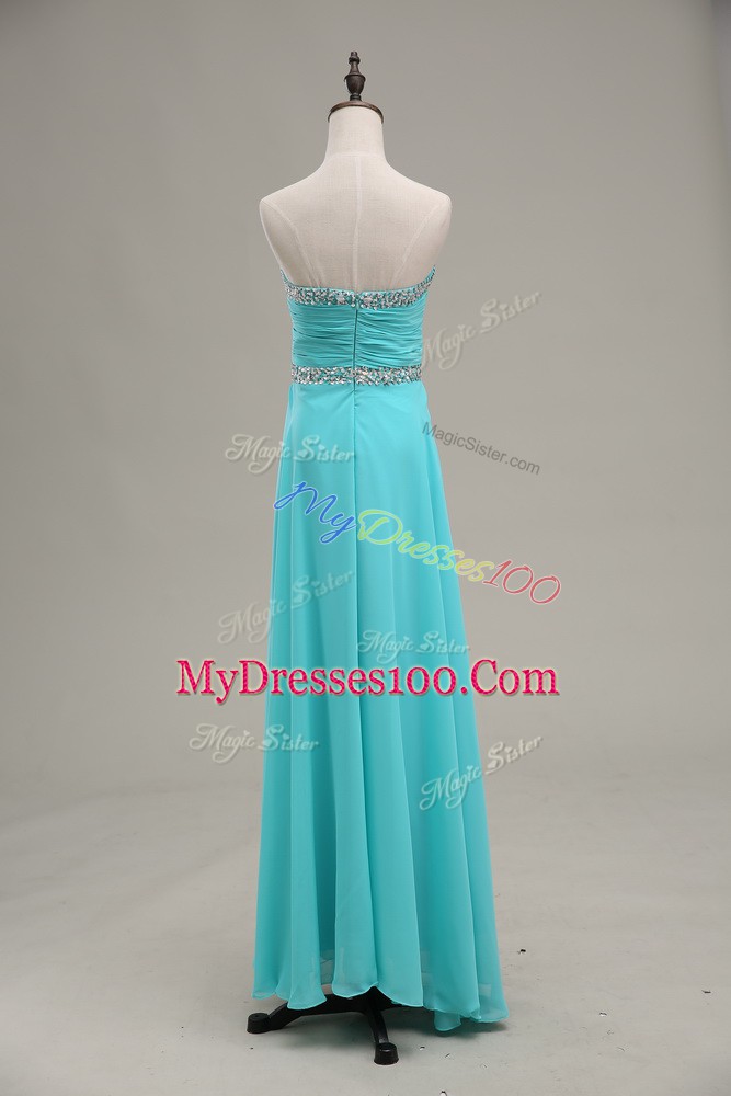 Colorful Sweetheart Sleeveless Lace Up Prom Evening Gown Aqua Blue Chiffon