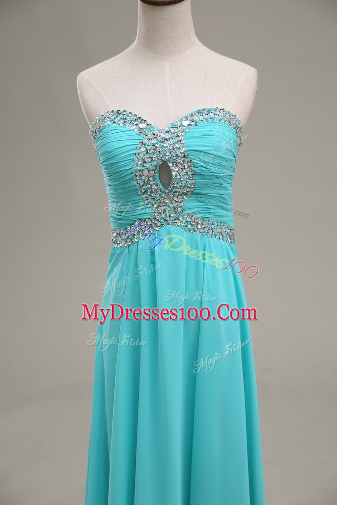 Colorful Sweetheart Sleeveless Lace Up Prom Evening Gown Aqua Blue Chiffon