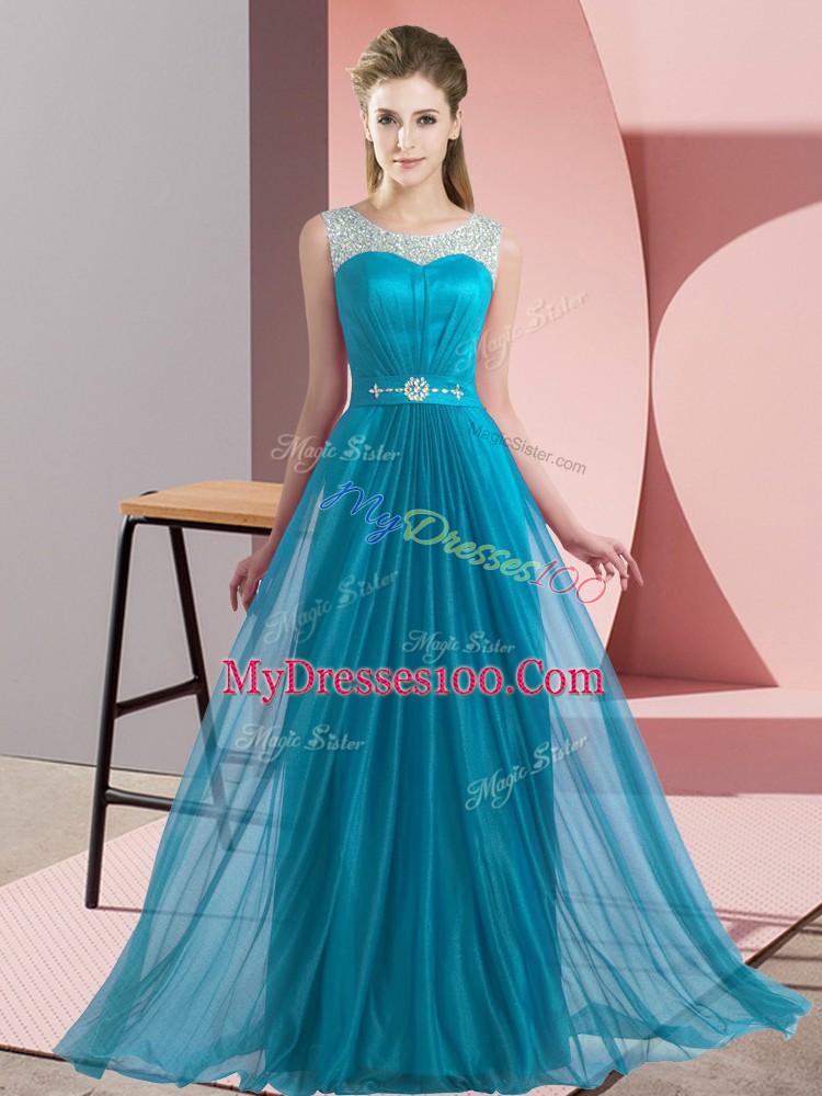 Most Popular Scoop Sleeveless Chiffon Bridesmaids Dress Beading Lace Up