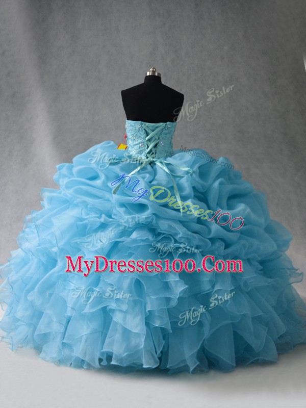 Smart Floor Length Baby Blue Sweet 16 Quinceanera Dress Sweetheart Sleeveless Lace Up
