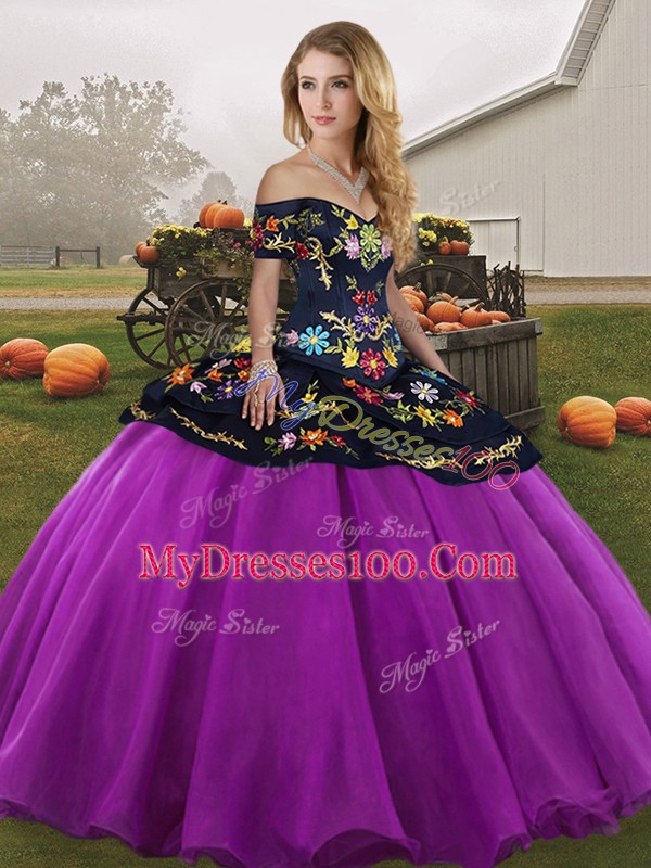 Dazzling Black And Purple Sleeveless Tulle Lace Up 15th Birthday Dress for Military Ball and Sweet 16 and Quinceanera