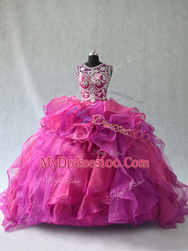 Sleeveless Beading and Ruffles Lace Up Quinceanera Dress