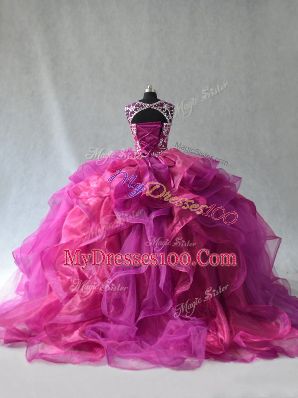 Sleeveless Beading and Ruffles Lace Up Quinceanera Dress