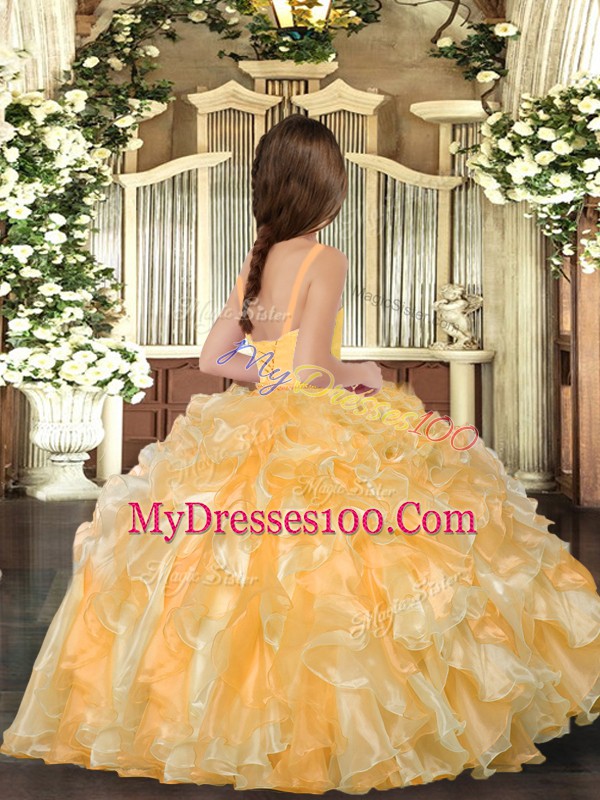 Custom Made Rose Pink Sleeveless Floor Length Ruffles Lace Up Kids Formal Wear