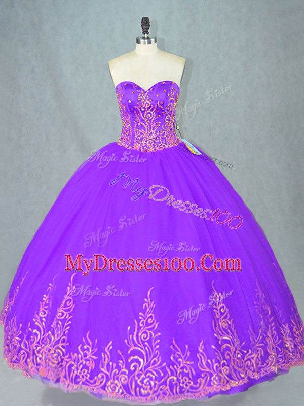 Decent Sweetheart Sleeveless Tulle Ball Gown Prom Dress Beading Lace Up