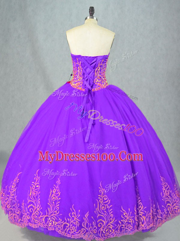 Decent Sweetheart Sleeveless Tulle Ball Gown Prom Dress Beading Lace Up