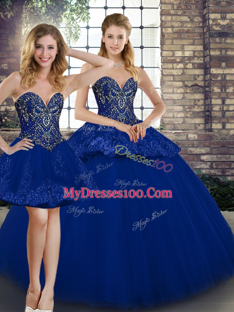 Fantastic Royal Blue Sleeveless Beading and Appliques Floor Length Quinceanera Dress