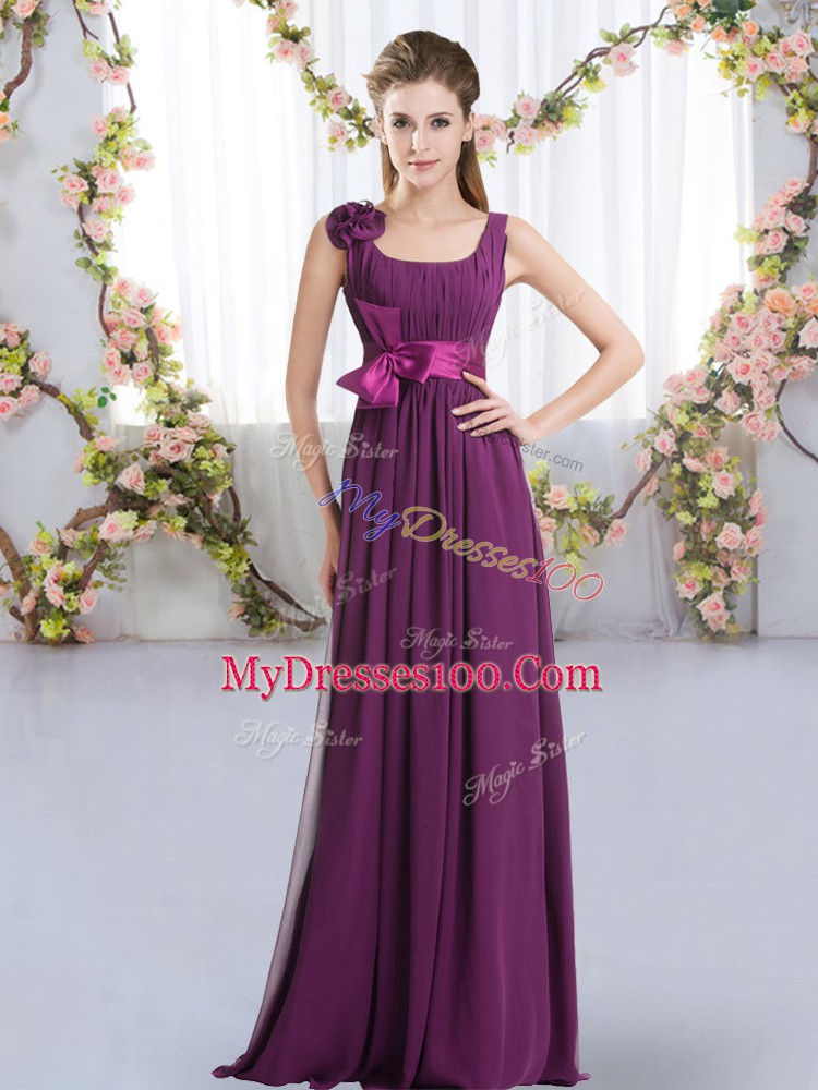 Fabulous Dark Purple Straps Zipper Belt and Hand Made Flower Dama Dress for Quinceanera Sleeveless