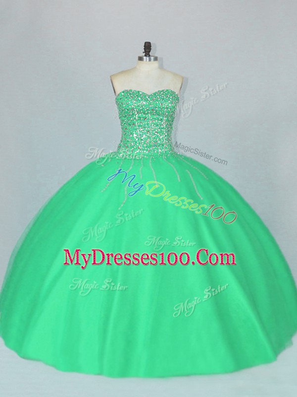 Exceptional Sweetheart Sleeveless Lace Up Quinceanera Dress Green Tulle