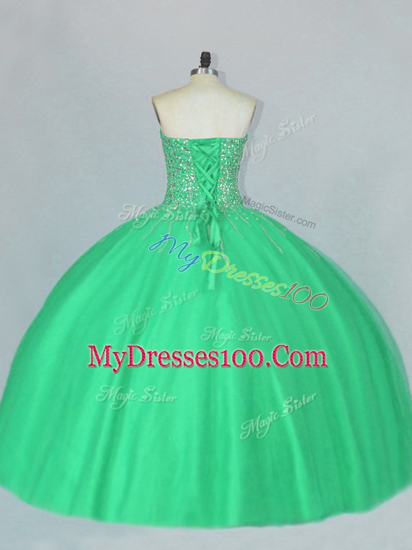 Exceptional Sweetheart Sleeveless Lace Up Quinceanera Dress Green Tulle