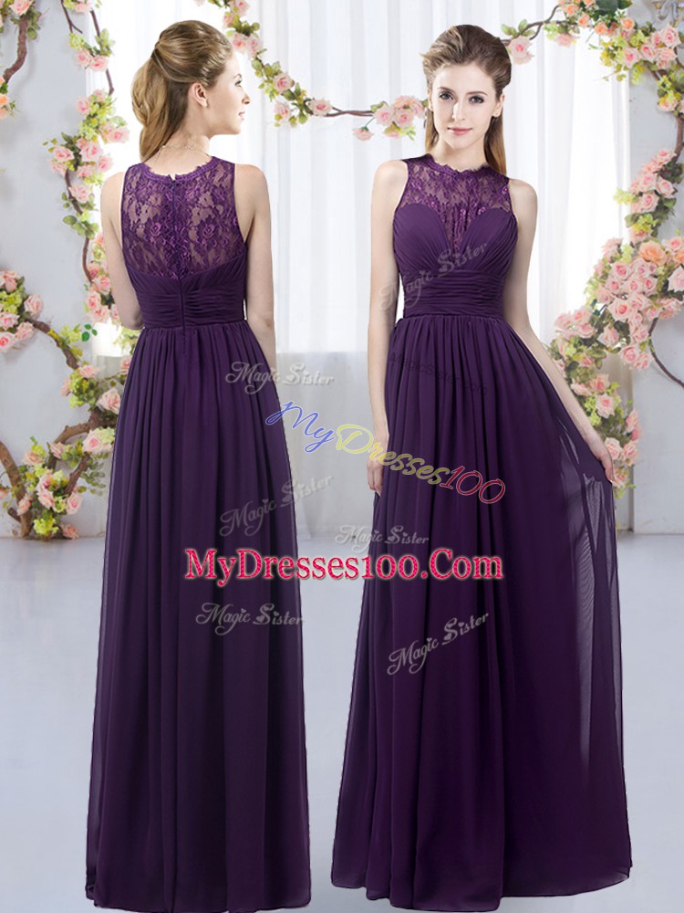 Floor Length Dark Purple Bridesmaid Gown High-neck Sleeveless Zipper