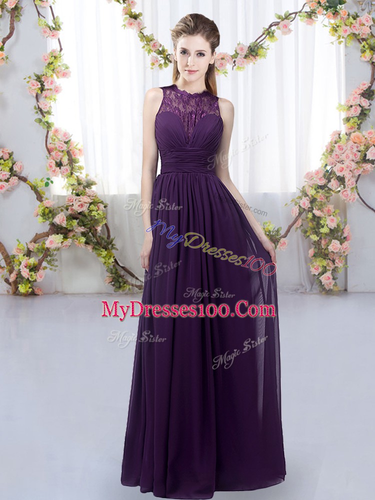 Floor Length Dark Purple Bridesmaid Gown High-neck Sleeveless Zipper