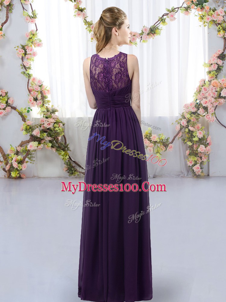 Floor Length Dark Purple Bridesmaid Gown High-neck Sleeveless Zipper
