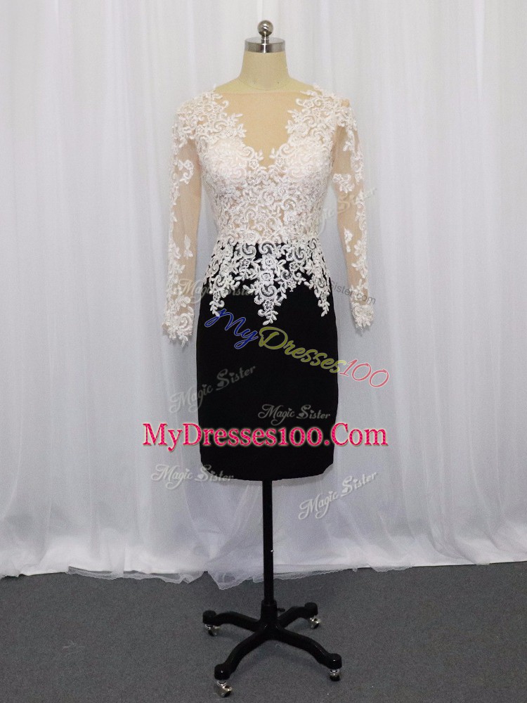 White And Black Zipper Lace Long Sleeves Mini Length