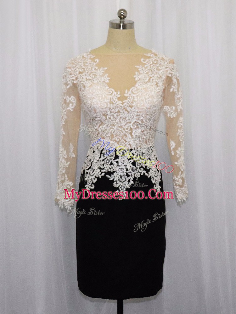 White And Black Zipper Lace Long Sleeves Mini Length