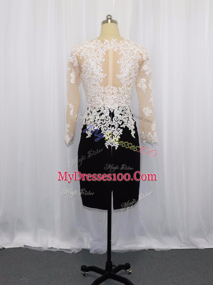 White And Black Zipper Lace Long Sleeves Mini Length