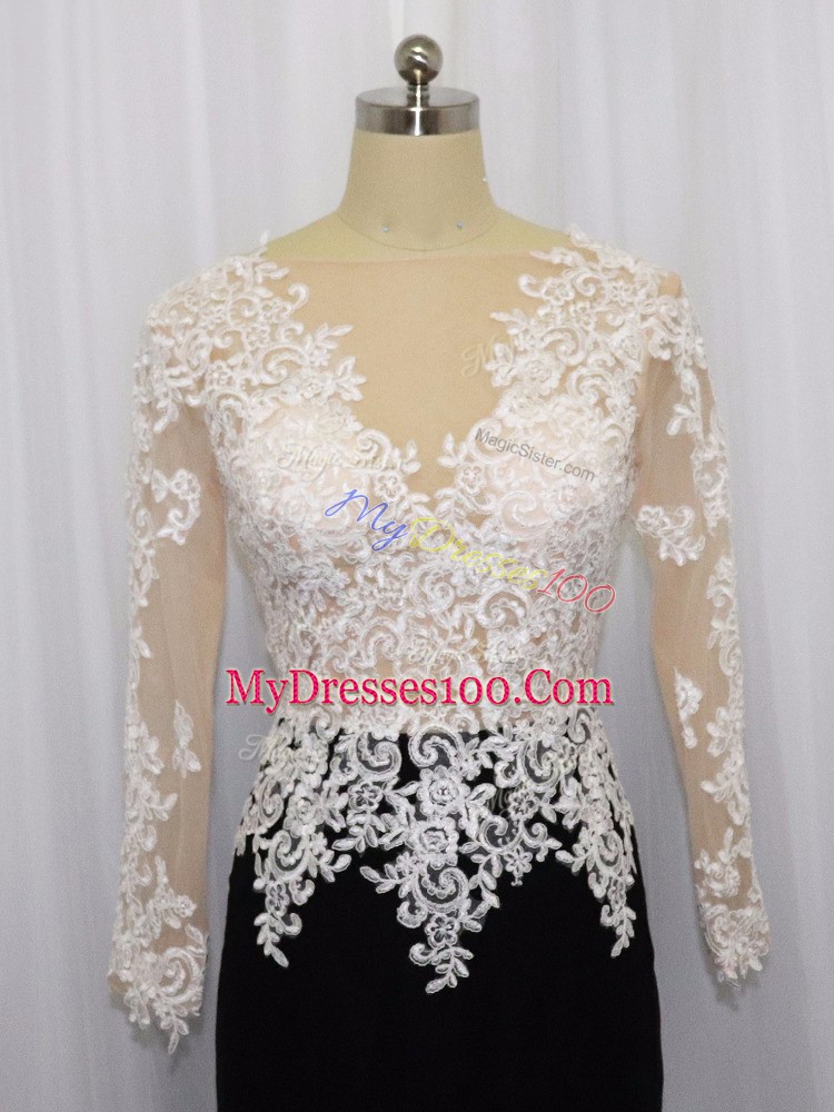 White And Black Zipper Lace Long Sleeves Mini Length