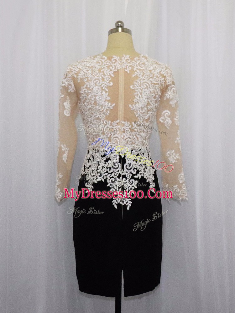 White And Black Zipper Lace Long Sleeves Mini Length