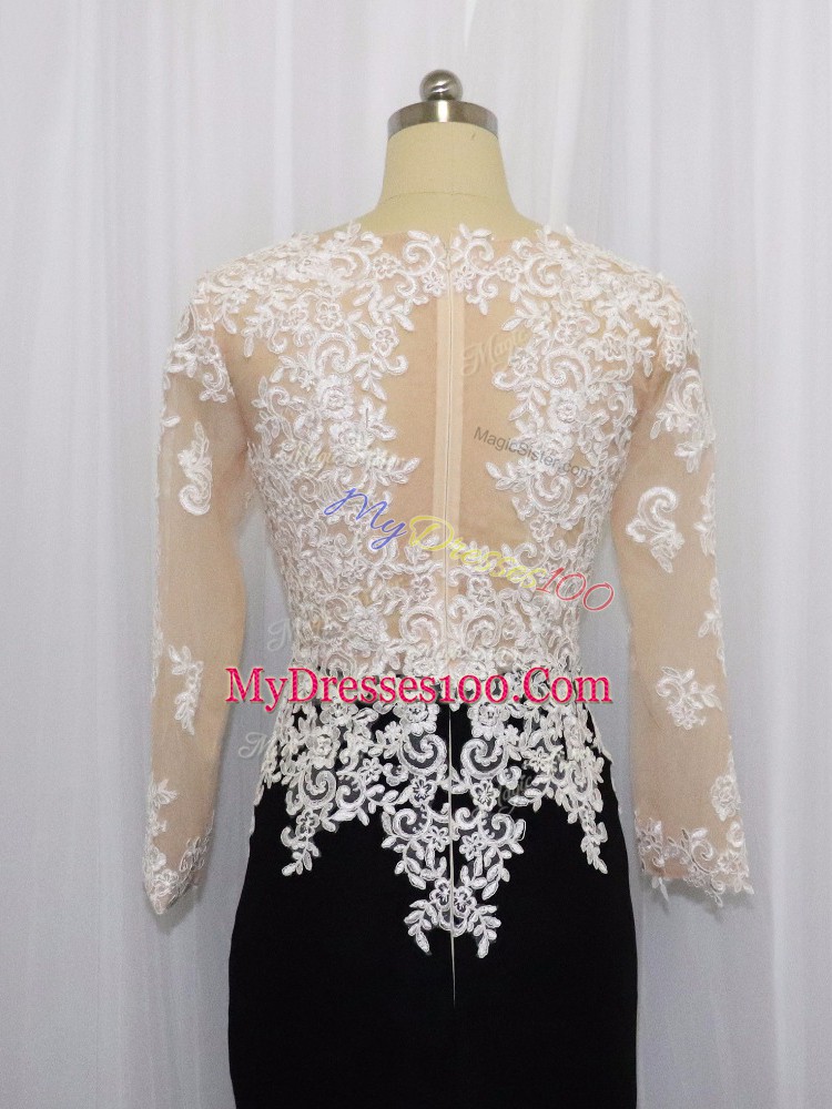 White And Black Zipper Lace Long Sleeves Mini Length