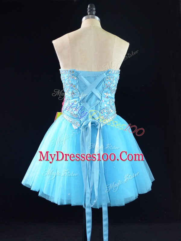 Sweetheart Sleeveless Lace Up Casual Dresses Aqua Blue Tulle