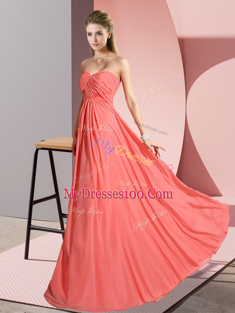 Glorious Floor Length Watermelon Red Prom Gown Sweetheart Sleeveless Lace Up