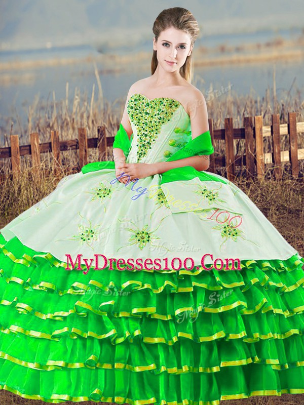 Comfortable Green Sweetheart Lace Up Beading and Ruffled Layers Vestidos de Quinceanera Sleeveless