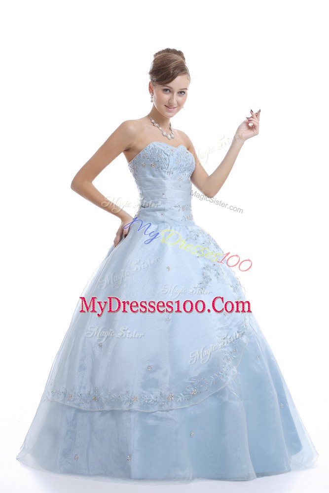 Captivating Sweetheart Sleeveless Organza Sweet 16 Dresses Embroidery Lace Up