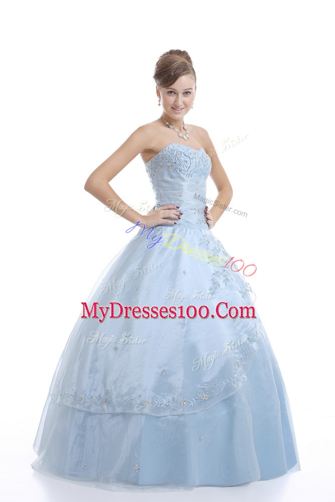 Captivating Sweetheart Sleeveless Organza Sweet 16 Dresses Embroidery Lace Up