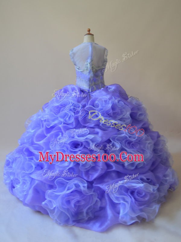 Classical Brush Train Ball Gowns 15th Birthday Dress Lavender Scoop Organza Sleeveless Zipper
