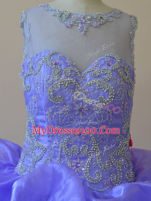 Classical Brush Train Ball Gowns 15th Birthday Dress Lavender Scoop Organza Sleeveless Zipper