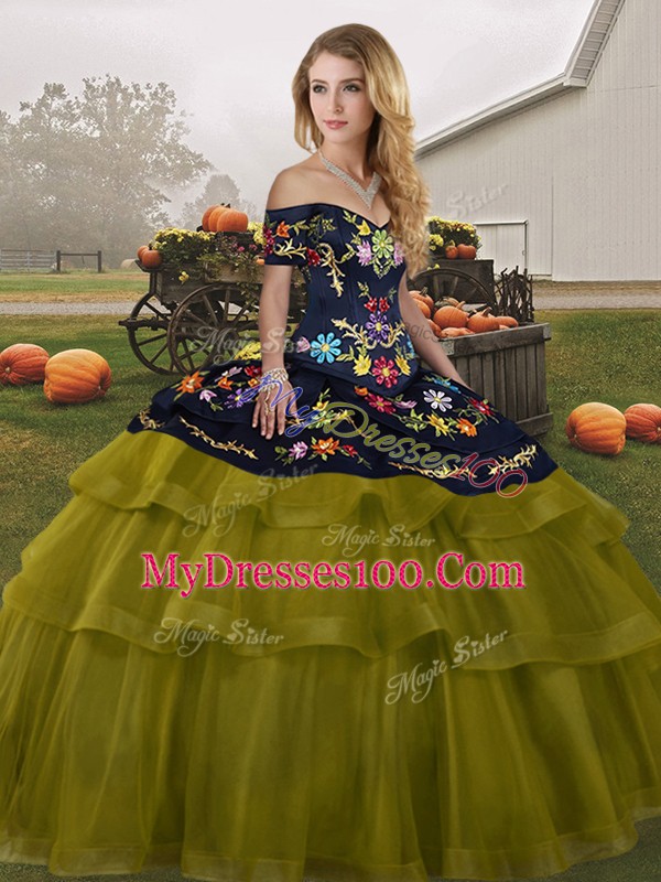 Excellent Ball Gowns Sleeveless Olive Green Quinceanera Dress Brush Train Lace Up