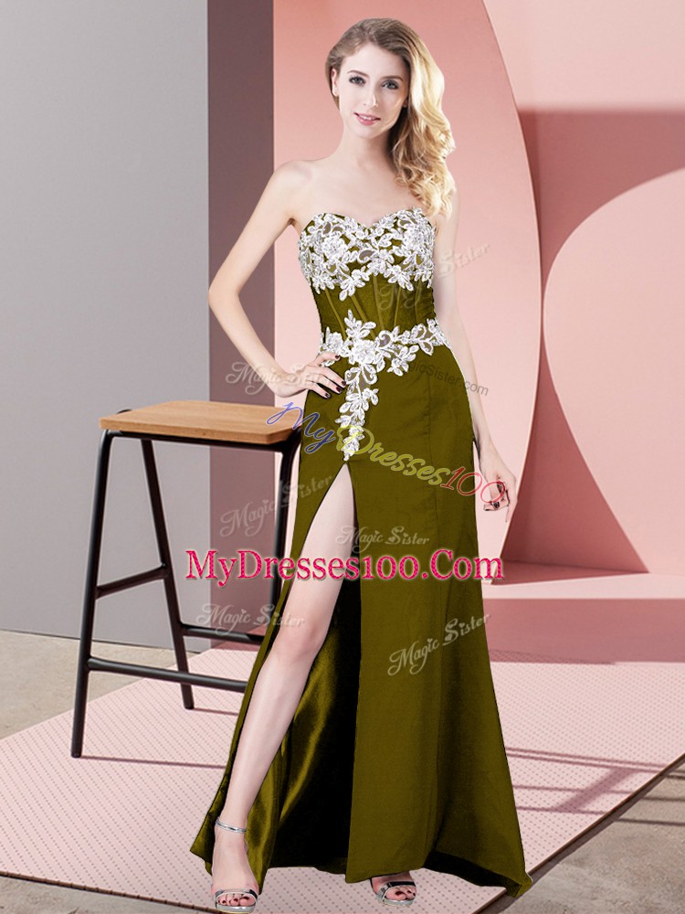Olive Green Sweetheart Zipper Lace and Appliques Dress for Prom Sleeveless