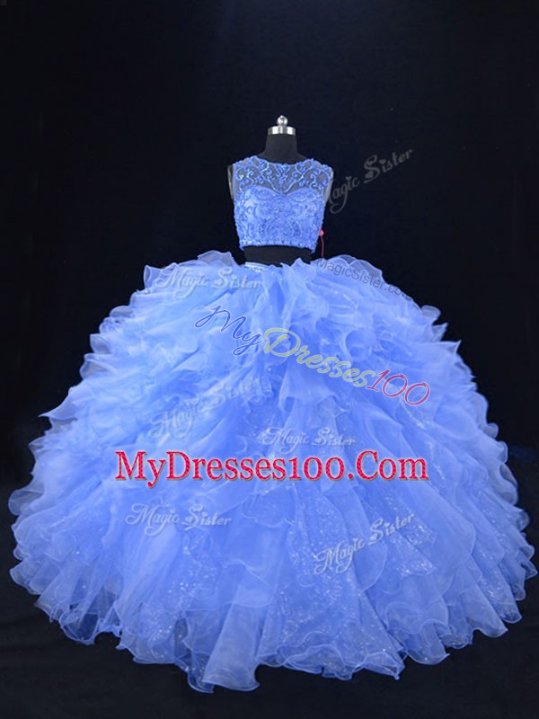 Sleeveless Zipper Floor Length Beading and Ruffles Sweet 16 Dress