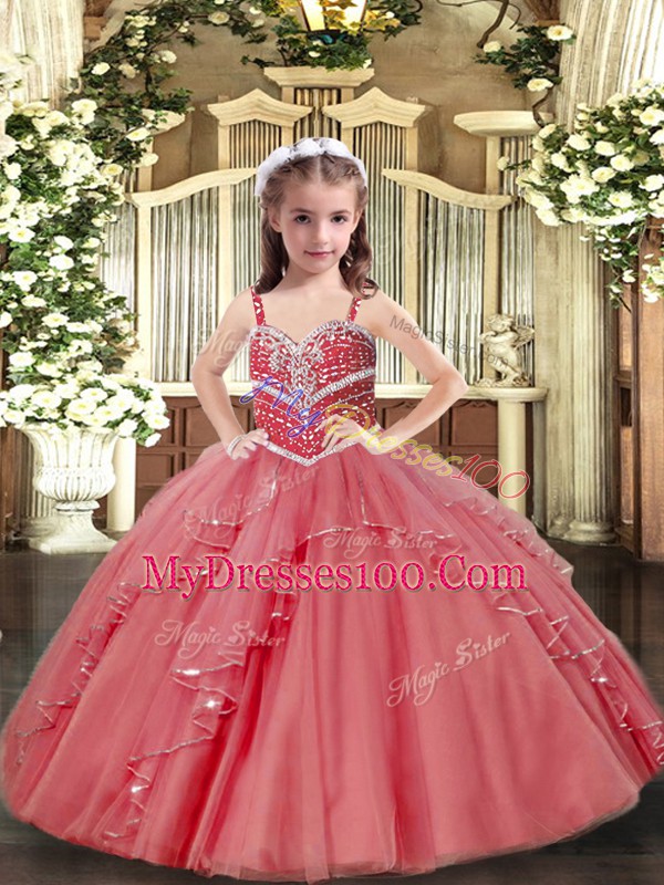 Pink Sleeveless Tulle Lace Up Girls Pageant Dresses for Party and Wedding Party