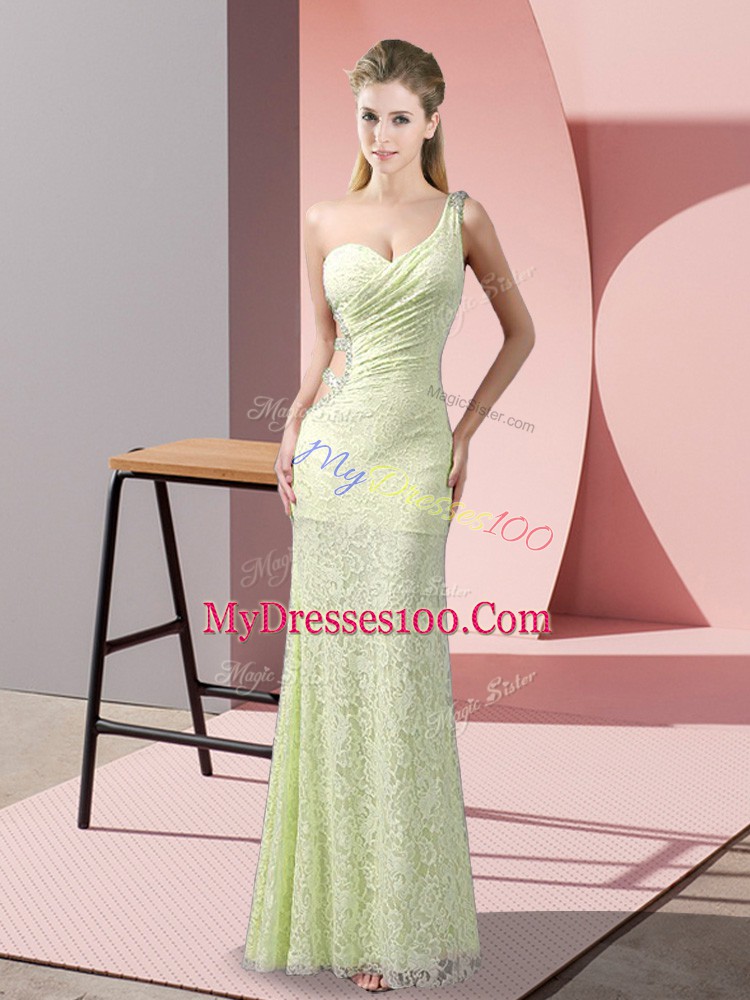 Charming Lace One Shoulder Sleeveless Criss Cross Beading and Lace Homecoming Dress in Yellow Green
