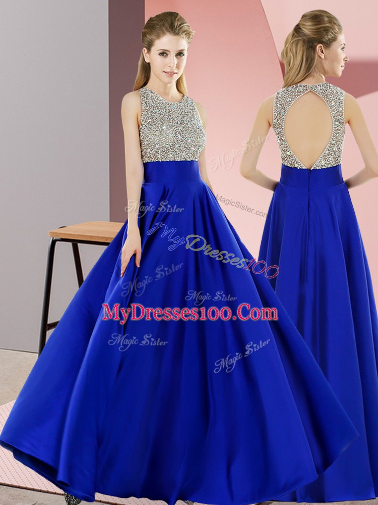 Royal Blue Scoop Backless Beading Dress for Prom Sleeveless
