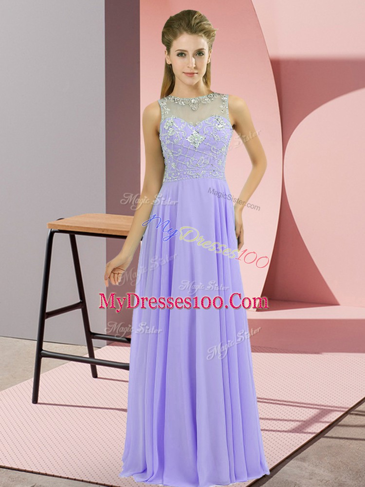 Chiffon Sleeveless Floor Length Dress for Prom and Beading