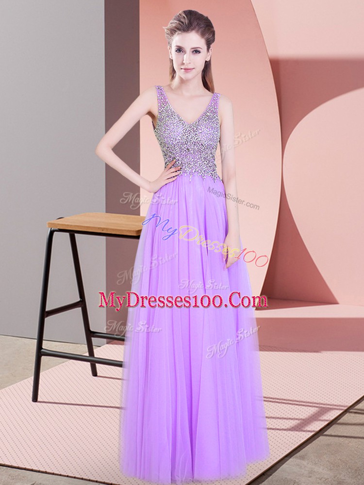 Floor Length Empire Sleeveless Lavender Homecoming Dress Zipper