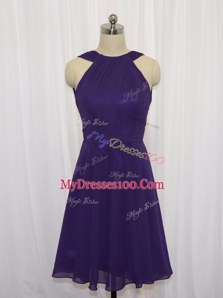 Chiffon Sleeveless Knee Length Prom Dresses and Ruching