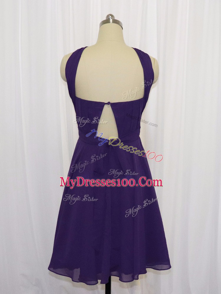 Chiffon Sleeveless Knee Length Prom Dresses and Ruching