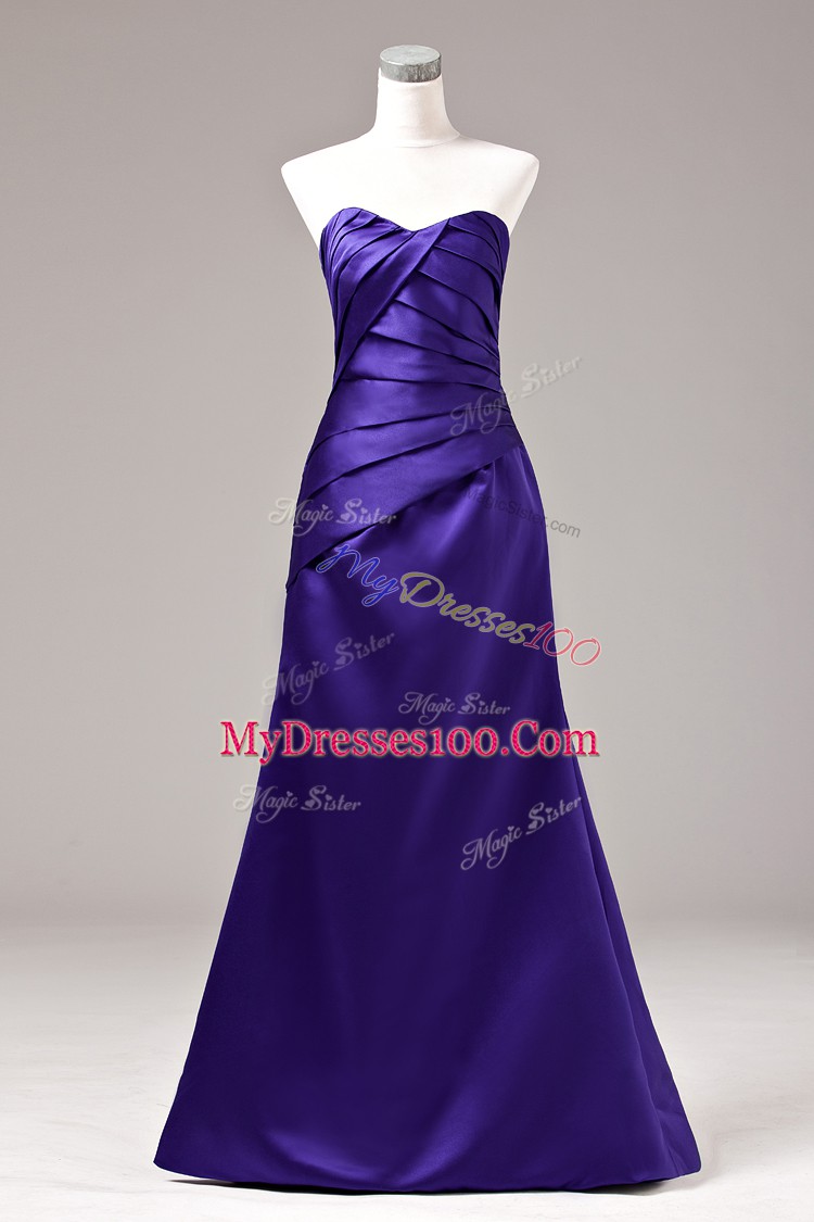 Nice Purple Lace Up Sweetheart Ruching Prom Gown Satin Sleeveless