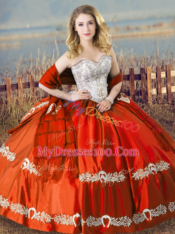 Satin Sleeveless Floor Length Quinceanera Gown and Beading and Embroidery