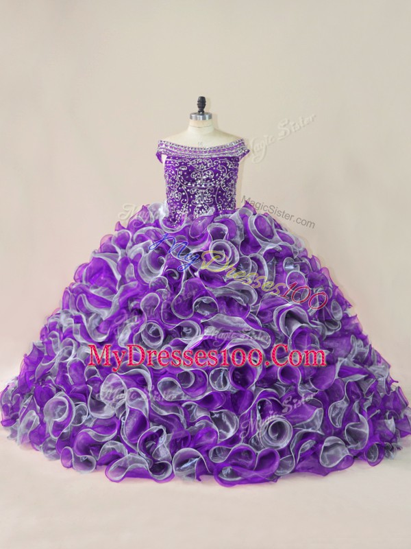 Ball Gowns 15 Quinceanera Dress Multi-color Off The Shoulder Organza Sleeveless Lace Up