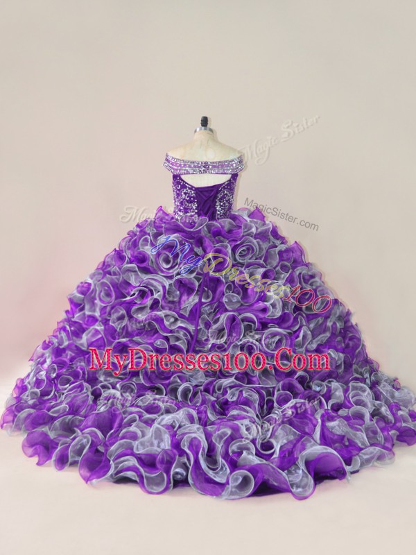 Ball Gowns 15 Quinceanera Dress Multi-color Off The Shoulder Organza Sleeveless Lace Up