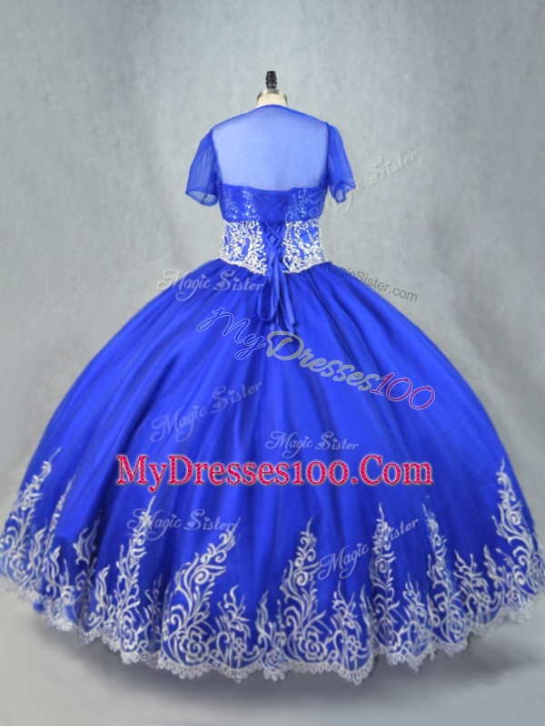 Ideal Royal Blue Lace Up Ball Gown Prom Dress Embroidery Sleeveless Floor Length