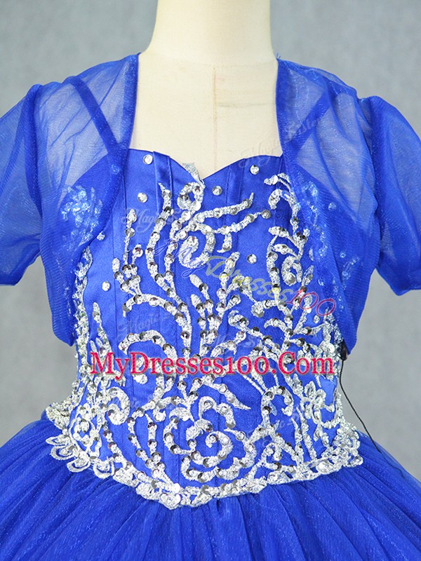 Ideal Royal Blue Lace Up Ball Gown Prom Dress Embroidery Sleeveless Floor Length
